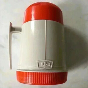Vintage orange 60s wide mouth  glass insert vaccuum seal Thermos